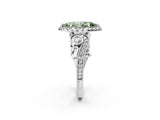 White gold Fancy Green Marquise Cut Halo Diamond Ring with Milgrain and Bezel Accents on a Split Shank Band_2