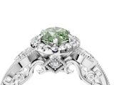 White gold Fancy Green Marquise Cut Halo Diamond Ring with Milgrain and Bezel Accents on a Split Shank Band_4