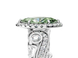 White gold Fancy Green Marquise Cut Halo Diamond Ring with Milgrain and Bezel Accents on a Split Shank Band_5
