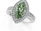 White gold Fancy Green Marquise  Cut Halo Diamond Ring with Pavé Band and Four-Prong Setting_110