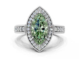 White gold Fancy Green Marquise  Cut Halo Diamond Ring with Pavé Band and Four-Prong Setting_112