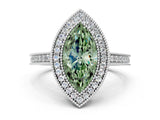 White gold Fancy Green Marquise  Cut Halo Diamond Ring with Pavé Band and Milgrain Prong Setting_31