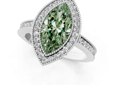 White gold Fancy Green Marquise  Cut Halo Diamond Ring with Pavé Band and Milgrain Prong Setting_32