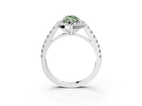 White gold Fancy Green Marquise Cut Halo Diamond Ring with Pavé Band and Three-Prong Setting_3