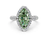 White gold Fancy Green Marquise Cut Halo Diamond Ring with Pavé Band_12