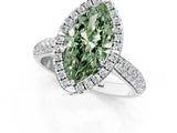 White gold Fancy Green Marquise Cut Halo Diamond Ring with Pavé Band_13