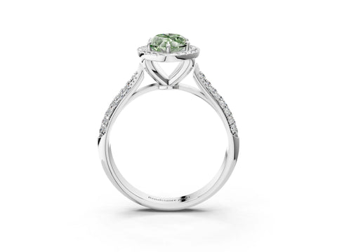 White gold Fancy Green Marquise Cut Halo Diamond Ring with Pavé Band_15
