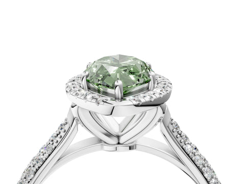 White gold Fancy Green Marquise Cut Halo Diamond Ring with Pavé Band_16
