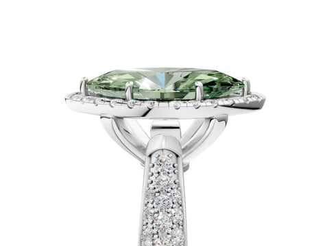 White gold Fancy Green Marquise Cut Halo Diamond Ring with Pavé Band_17