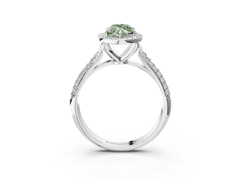 White gold Fancy Green Marquise Cut Halo Diamond Ring with Pavé Band_3