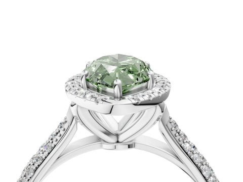 White gold Fancy Green Marquise Cut Halo Diamond Ring with Pavé Band_4