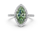 White gold Fancy Green Marquise  Cut Halo Diamond Ring with Pave Band and Four-Prong Setting_24