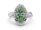 White gold Fancy Green Marquise  Cut Halo Diamond Ring with Scrollwork Band and Four-Prong Setting_64