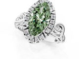 White gold Fancy Green Marquise  Cut Halo Diamond Ring with Scrollwork Band and Four-Prong Setting_65