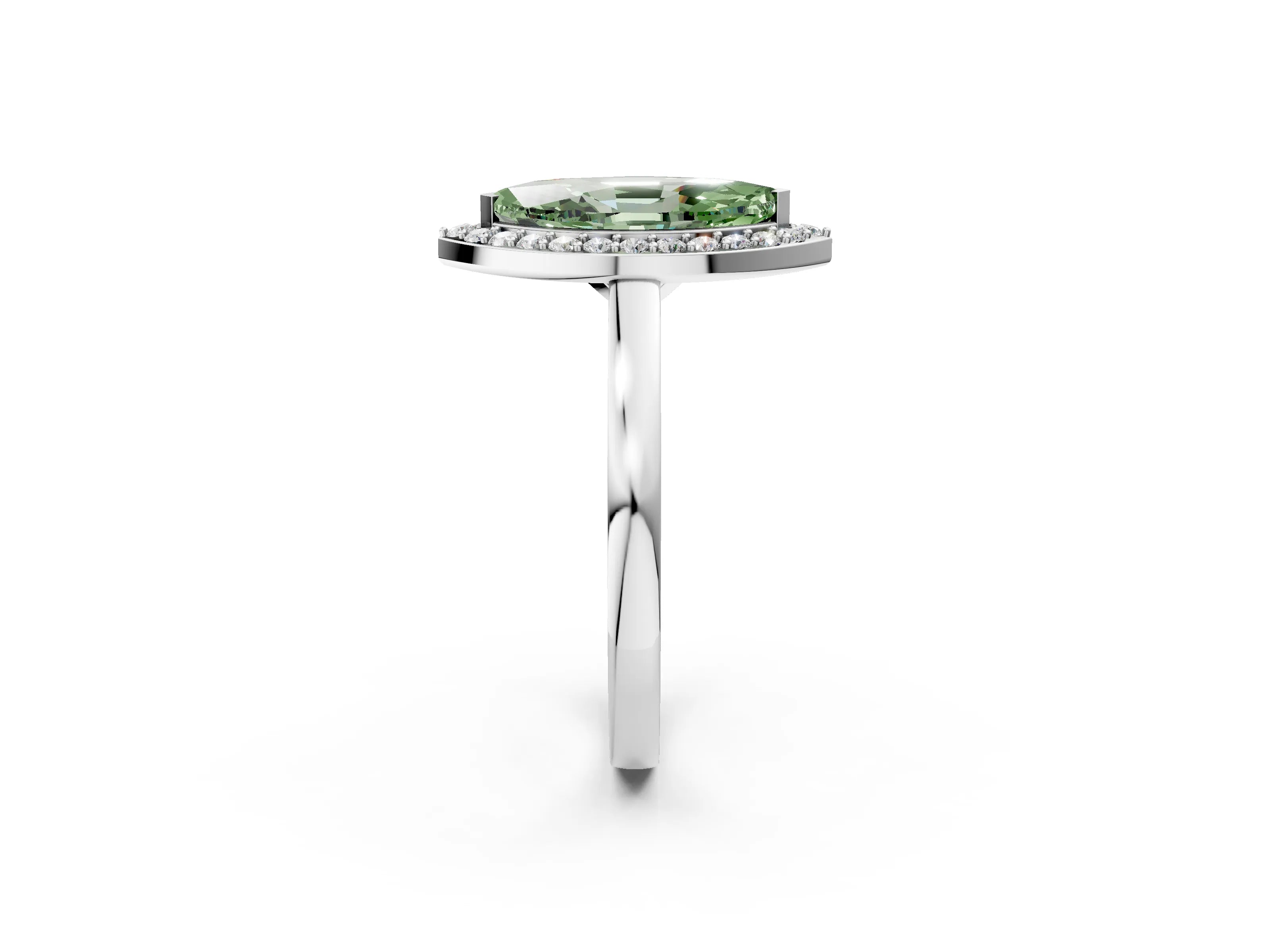 White gold Fancy Green Marquise Cut Halo Diamond Ring with Solitaire Band and Prong Setting_2