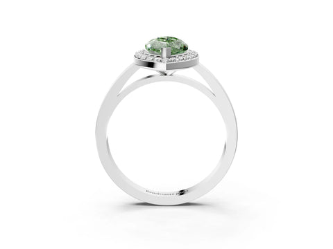 White gold Fancy Green Marquise Cut Halo Diamond Ring with Solitaire Band and Prong Setting_3