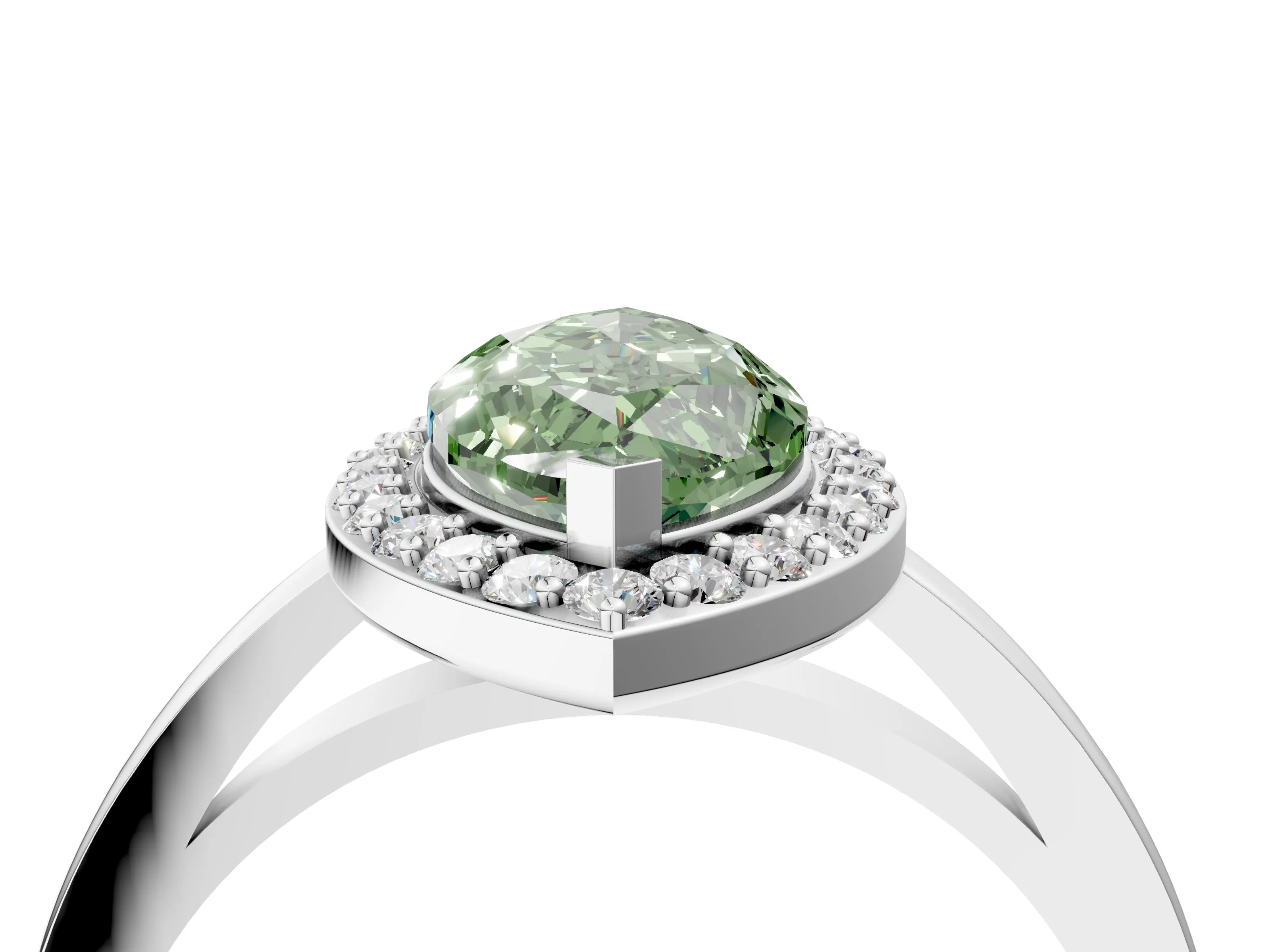 White gold Fancy Green Marquise Cut Halo Diamond Ring with Solitaire Band and Prong Setting_4
