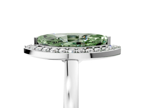White gold Fancy Green Marquise Cut Halo Diamond Ring with Solitaire Band and Prong Setting_5