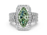 White gold Fancy Green Marquise Cut Halo Diamond Ring with Split Shank and Four-Prong Setting_133