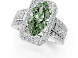 White gold Fancy Green Marquise Cut Halo Diamond Ring with Split Shank and Four-Prong Setting_140