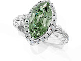 White gold Fancy Green Marquise Cut Halo Diamond Solitaire with Filigree Band and Four-Prong Setting_1