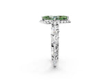 White gold Fancy Green Marquise Cut Halo Diamond Solitaire with Filigree Band and Four-Prong Setting_2