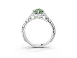 White gold Fancy Green Marquise Cut Halo Diamond Solitaire with Filigree Band and Four-Prong Setting_3