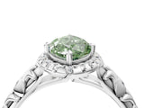 White gold Fancy Green Marquise Cut Halo Diamond Solitaire with Filigree Band and Four-Prong Setting_4