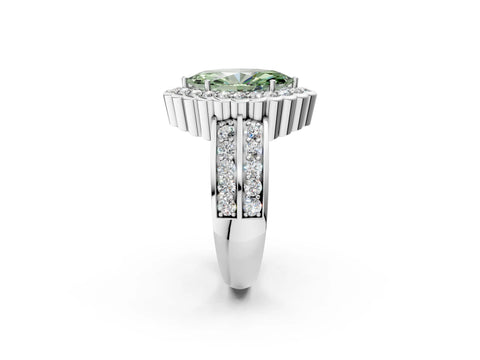 White gold Fancy Green Marquise Cut Halo Diamond Split Shank Ring with Scalloped Prong Setting_14