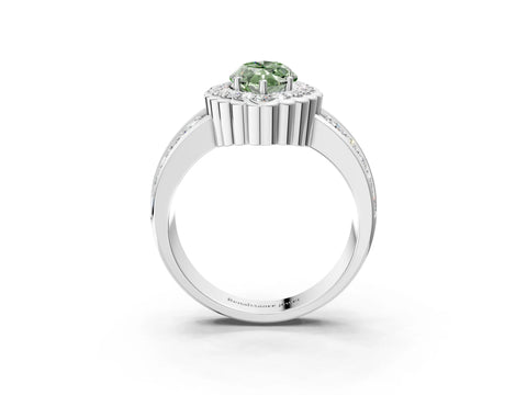 White gold Fancy Green Marquise Cut Halo Diamond Split Shank Ring with Scalloped Prong Setting_15