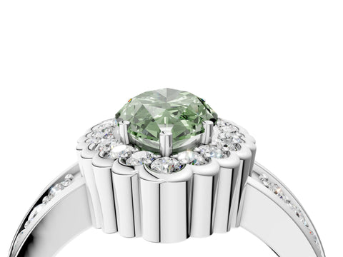 White gold Fancy Green Marquise Cut Halo Diamond Split Shank Ring with Scalloped Prong Setting_16
