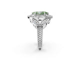 White gold Fancy Green Marquise Cut Halo Milgrain Diamond Engagement Ring with Leaf Band and Four-Prong Setting_2
