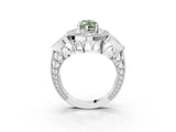 White gold Fancy Green Marquise Cut Halo Milgrain Diamond Engagement Ring with Leaf Band and Four-Prong Setting_3