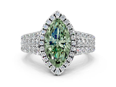 White gold Fancy Green Marquise Cut Halo Pavé Diamond Engagement Ring with Split Shank and Four-Prong Setting_3