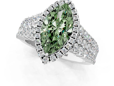 White gold Fancy Green Marquise Cut Halo Pavé Diamond Engagement Ring with Split Shank and Four-Prong Setting_4