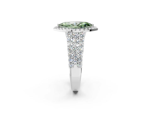 White gold Fancy Green Marquise Cut Halo Pavé Diamond Engagement Ring with Split Shank and Four-Prong Setting_5