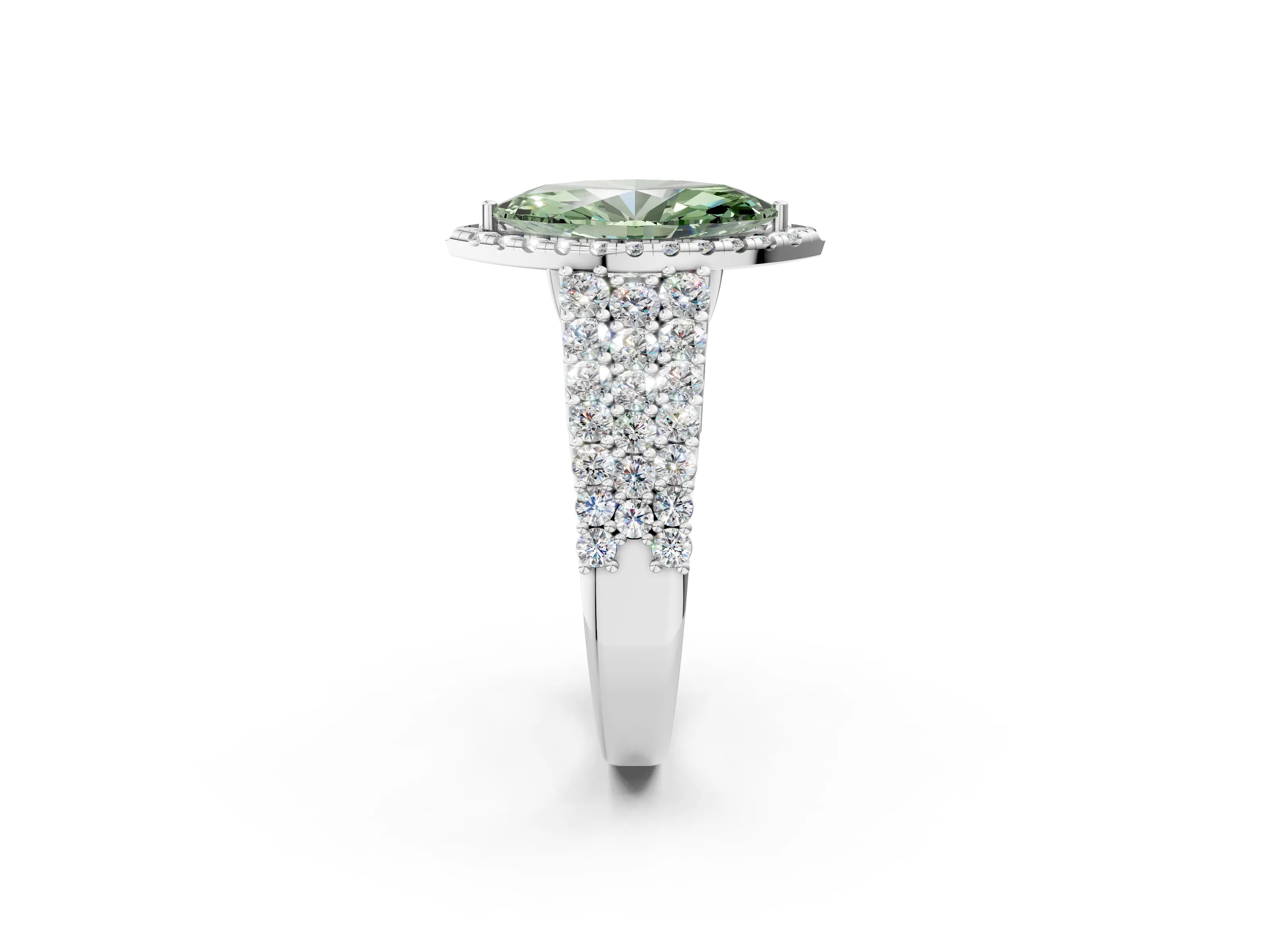 White gold Fancy Green Marquise Cut Halo Pavé Diamond Engagement Ring with Split Shank and Four-Prong Setting_5