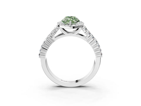 White gold Fancy Green Marquise Cut Halo Pavé Diamond Engagement Ring with Split Shank and Four-Prong Setting_6
