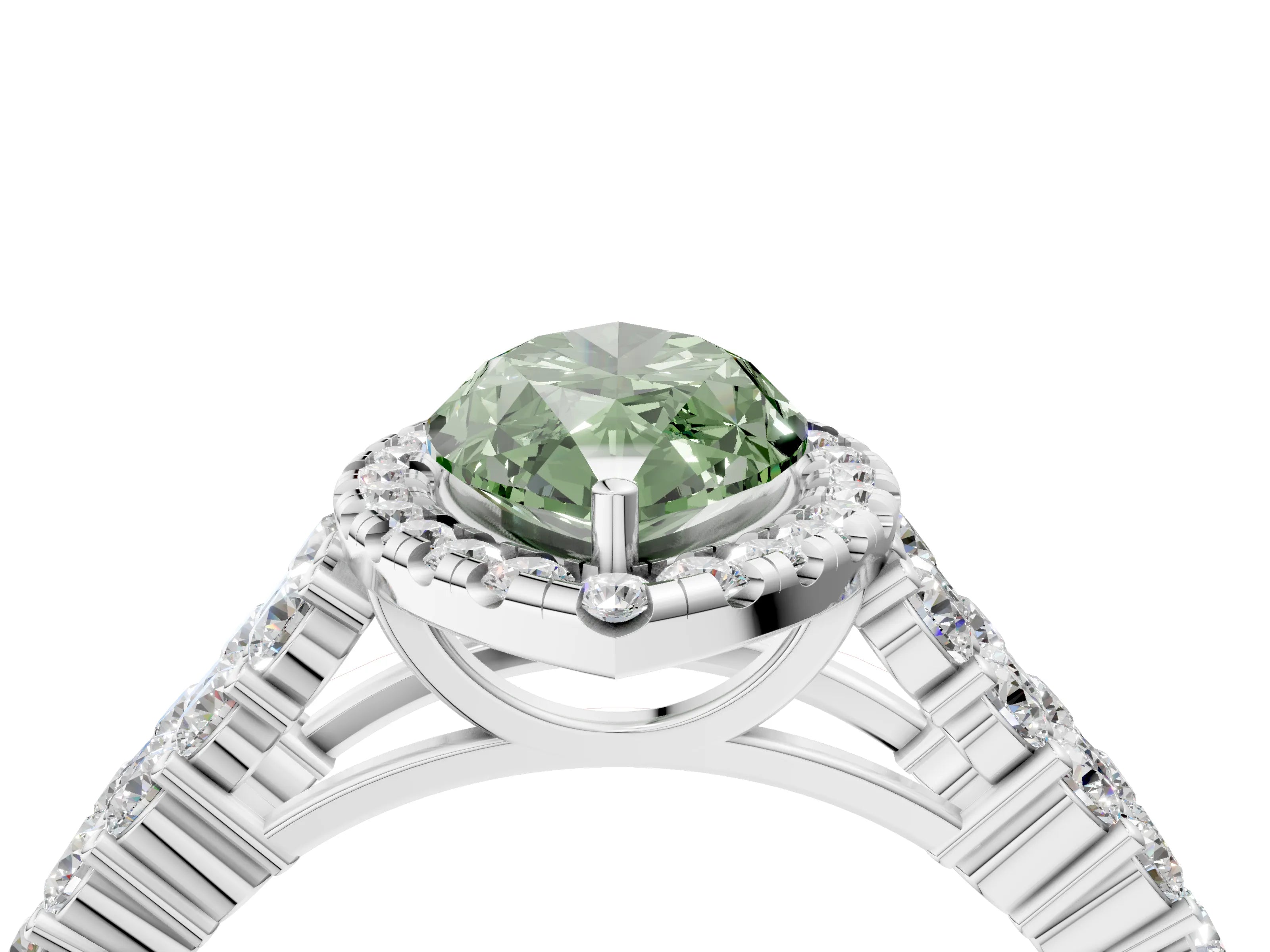 White gold Fancy Green Marquise Cut Halo Pavé Diamond Engagement Ring with Split Shank and Four-Prong Setting_7