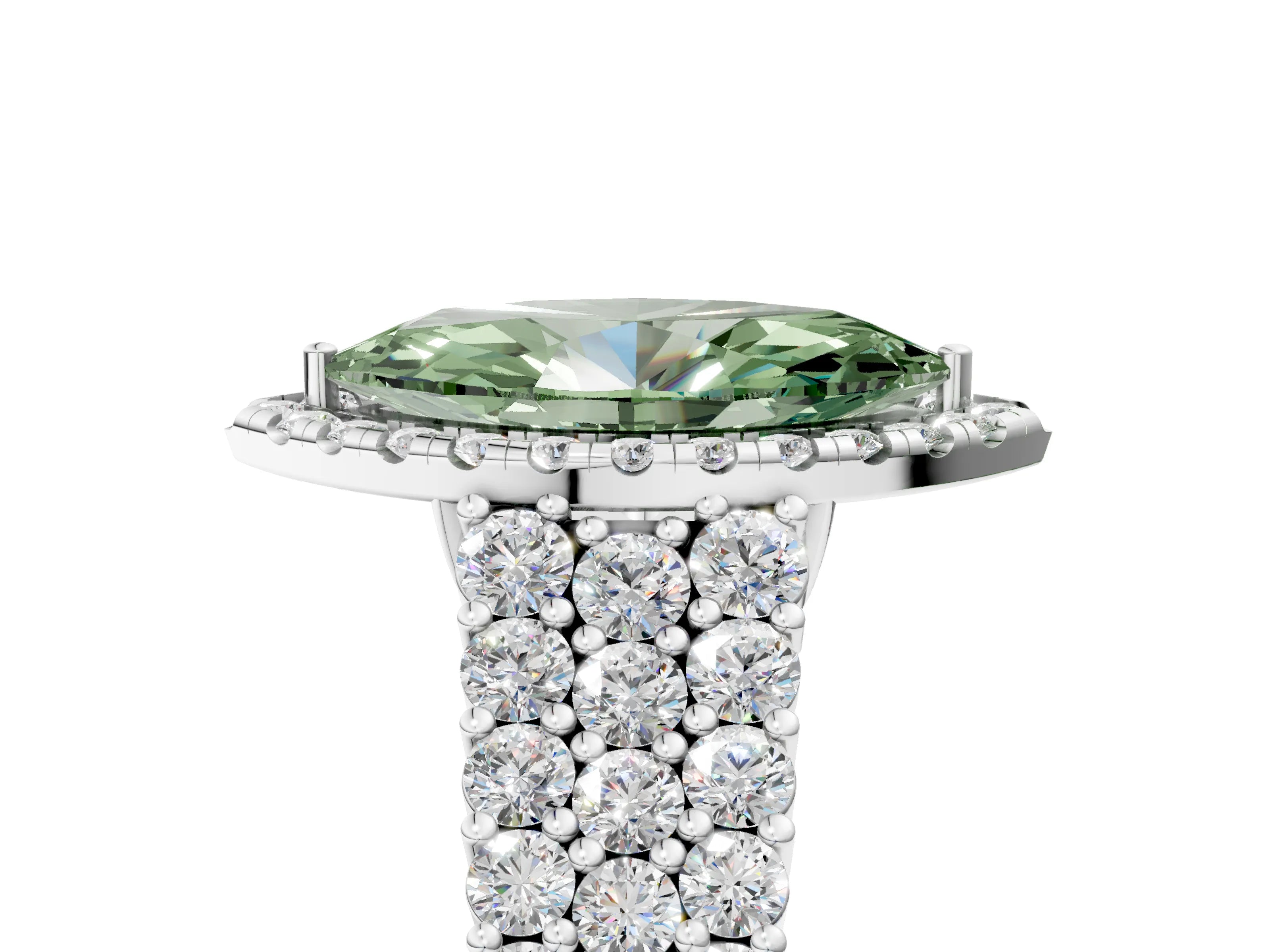 White gold Fancy Green Marquise Cut Halo Pavé Diamond Engagement Ring with Split Shank and Four-Prong Setting_8