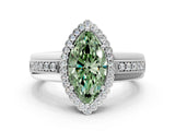 White gold Fancy Green Marquise  Cut Halo Pave Band Four-Prong Ring_49