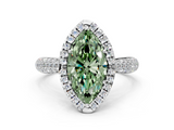 White gold Fancy Green Marquise  Cut Halo Pave Band Four-Prong Setting Ring_53