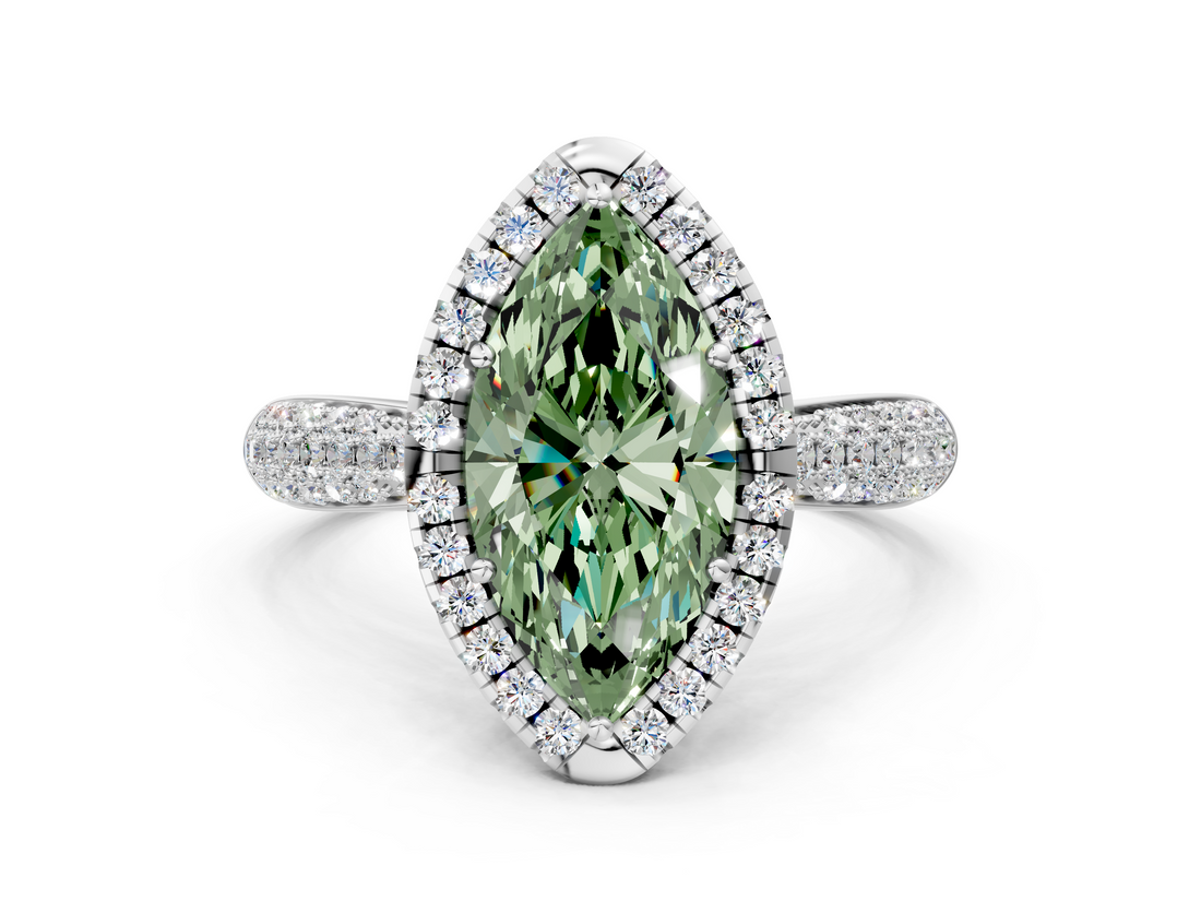 White gold Fancy Green Marquise  Cut Halo Pave Band Four-Prong Setting Ring_54