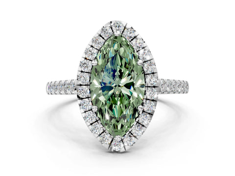 White gold Fancy Green Marquise Cut Halo Pave Diamond Engagement Ring with Four-Prong Setting_12