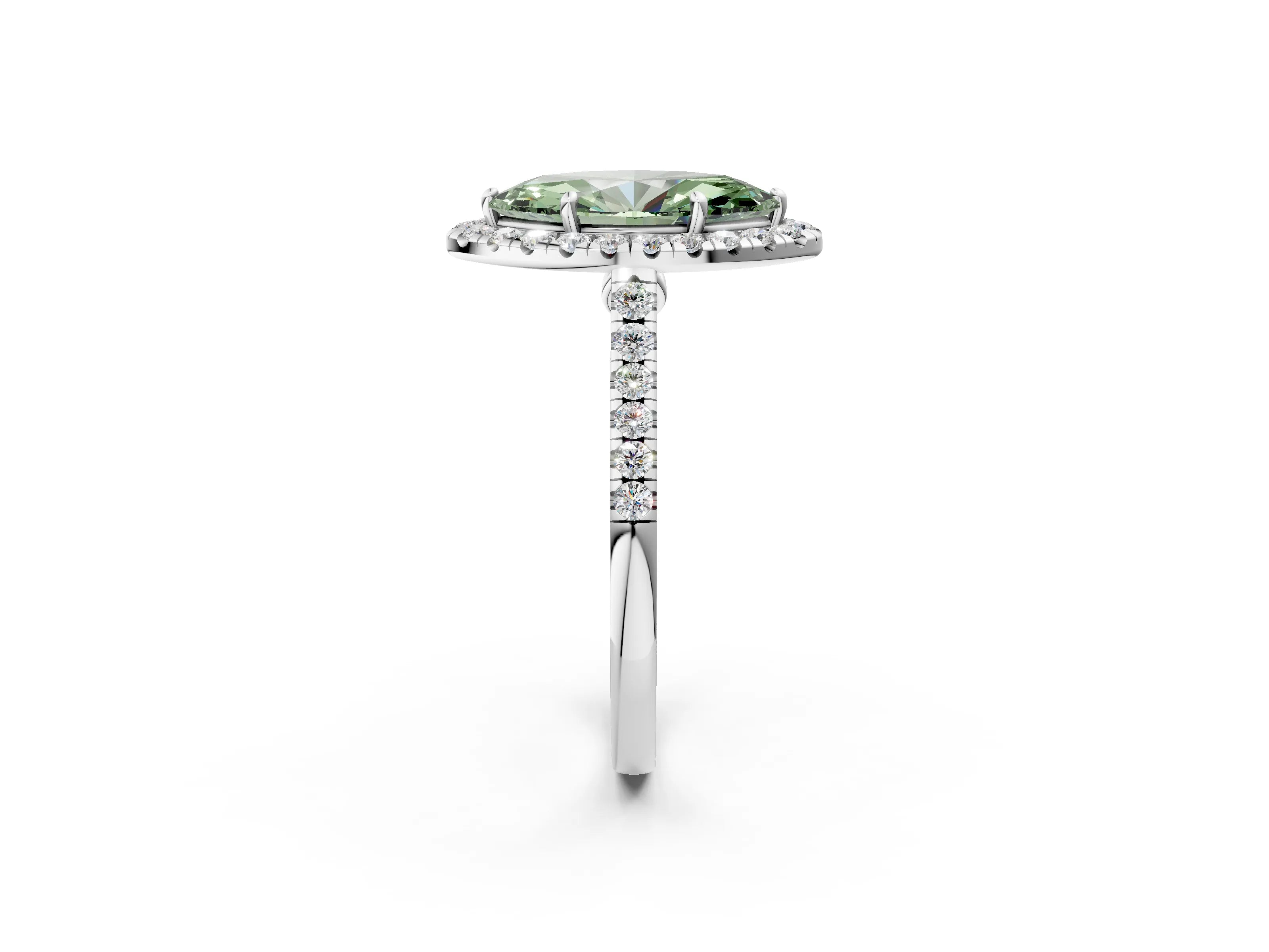 White gold Fancy Green Marquise Cut Halo Pave Diamond Engagement Ring with Four-Prong Setting_14
