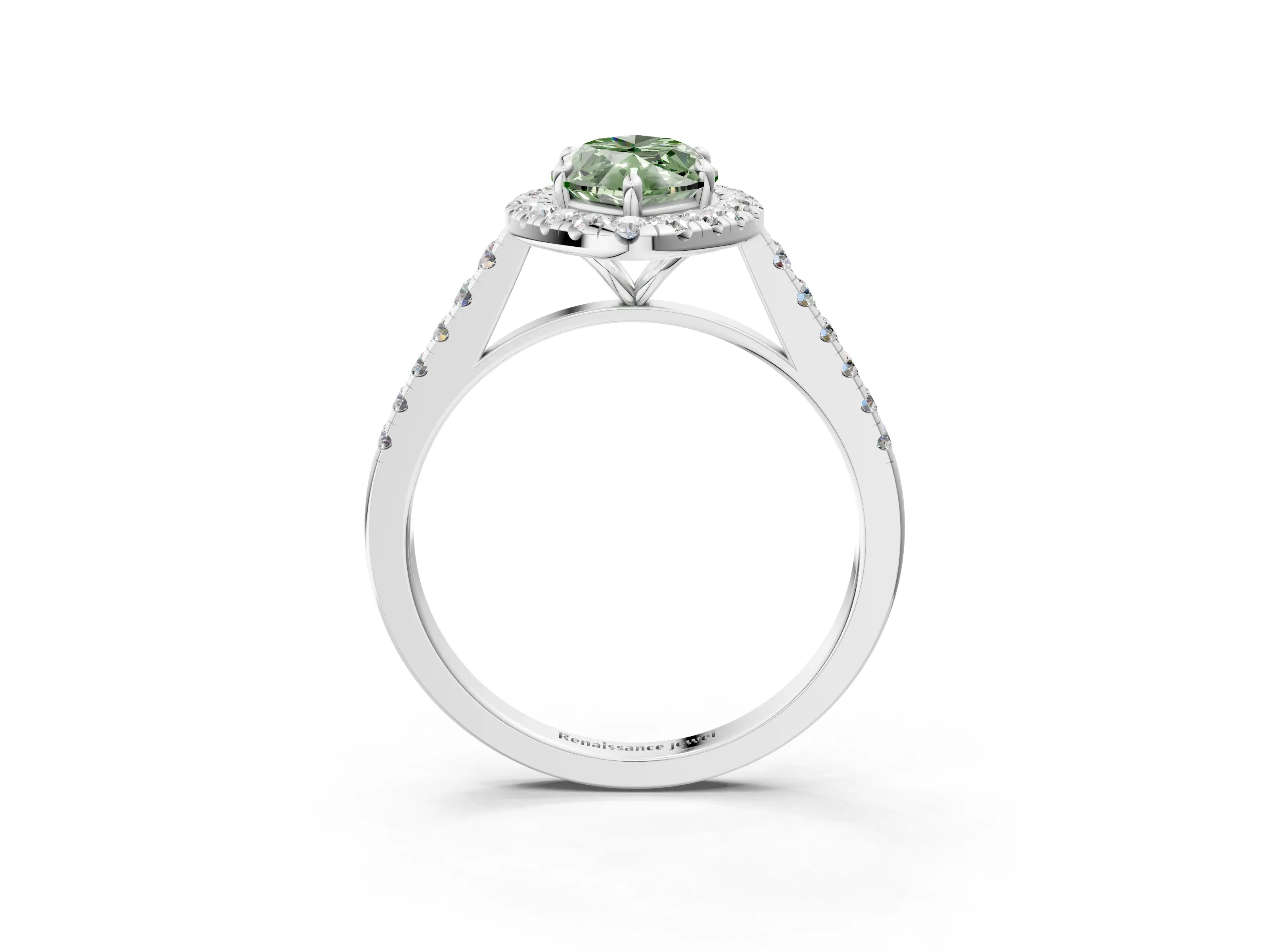 White gold Fancy Green Marquise Cut Halo Pave Diamond Engagement Ring with Four-Prong Setting_15