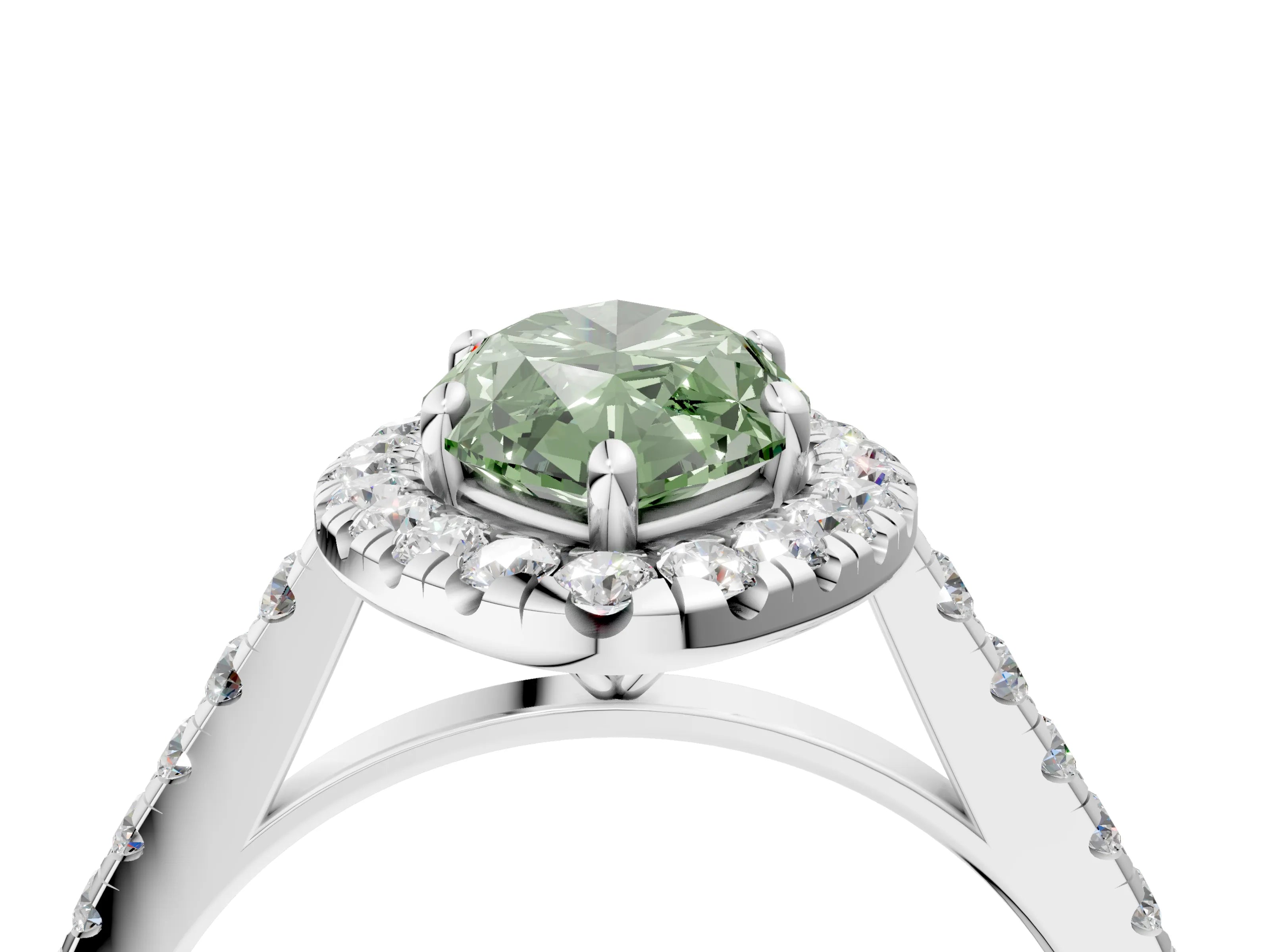 White gold Fancy Green Marquise Cut Halo Pave Diamond Engagement Ring with Four-Prong Setting_16