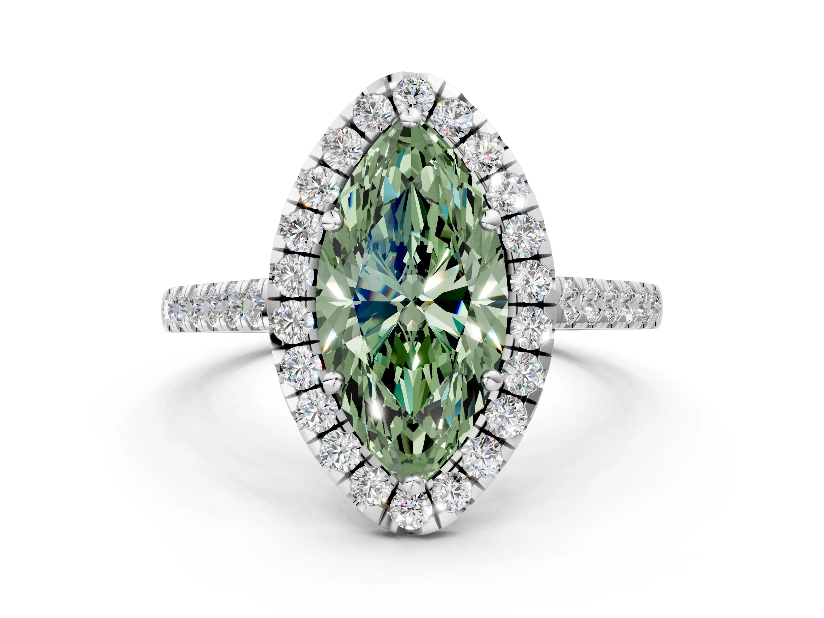 White gold Fancy Green Marquise Cut Halo Pave Diamond Engagement Ring with Four-Prong Setting_18