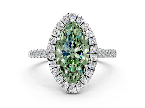 White gold Fancy Green Marquise Cut Halo Pave Diamond Engagement Ring with Four-Prong Setting_18