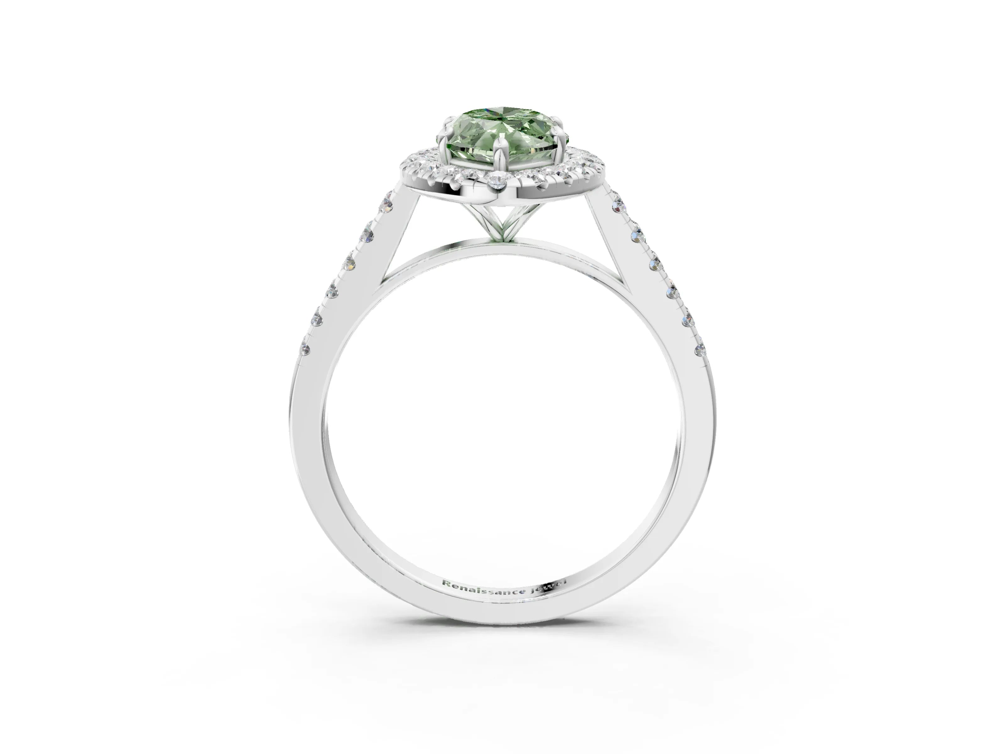 White gold Fancy Green Marquise Cut Halo Pave Diamond Engagement Ring with Four-Prong Setting_21